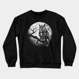 Horned Owl, Full Moon, Gothic, Witchy Bird of Prey Crewneck Sweatshirt